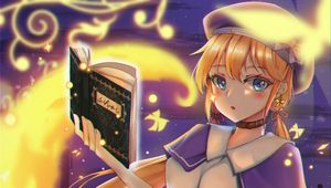 Preview wallpaper girl, beret, book, magic, anime, art