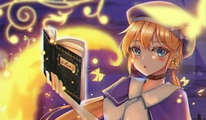 Preview wallpaper girl, beret, book, magic, anime, art
