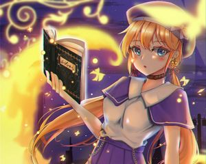 Preview wallpaper girl, beret, book, magic, anime, art