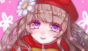 Preview wallpaper girl, beret, flower, cute, anime