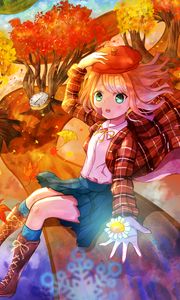 Preview wallpaper girl, beret, gesture, flower, autumn, anime