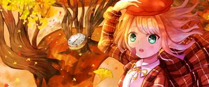 Preview wallpaper girl, beret, gesture, flower, autumn, anime