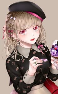 Preview wallpaper girl, beret, ice cream, dessert, anime, art