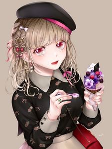 Preview wallpaper girl, beret, ice cream, dessert, anime, art