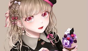 Preview wallpaper girl, beret, ice cream, dessert, anime, art