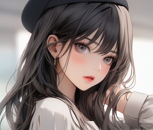 Preview wallpaper girl, beret, jewelry, pose, anime