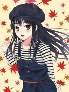 Preview wallpaper girl, beret, leaves, anime