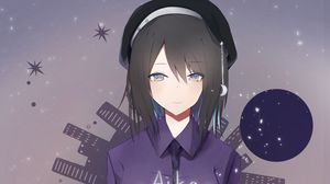Preview wallpaper girl, beret, shirt, anime, art, purple