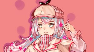 Preview wallpaper girl, beret, style, anime, art, pink