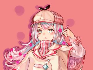 Preview wallpaper girl, beret, style, anime, art, pink