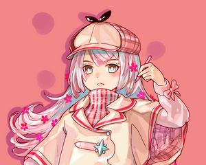 Preview wallpaper girl, beret, style, anime, art, pink