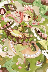 Preview wallpaper girl, berries, cookies, dessert, anime, art