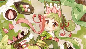 Preview wallpaper girl, berries, cookies, dessert, anime, art