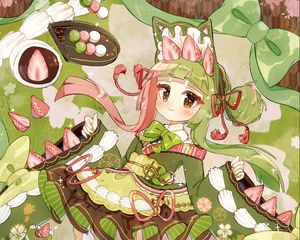 Preview wallpaper girl, berries, cookies, dessert, anime, art