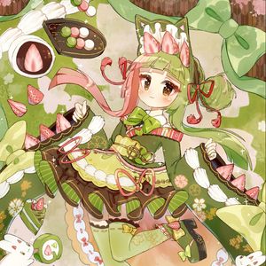 Preview wallpaper girl, berries, cookies, dessert, anime, art