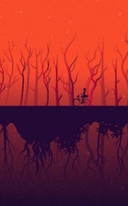 Preview wallpaper girl, bicycle, trees, reflection, art