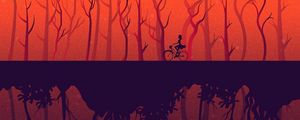 Preview wallpaper girl, bicycle, trees, reflection, art