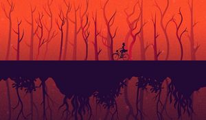 Preview wallpaper girl, bicycle, trees, reflection, art