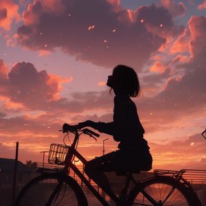 Preview wallpaper girl, bike, silhouette, sunset, anime