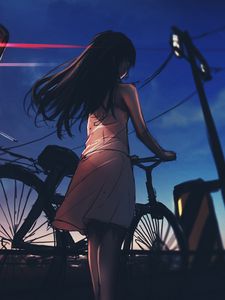 Preview wallpaper girl, bike, twilight, anime, art