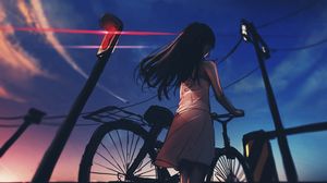 Preview wallpaper girl, bike, twilight, anime, art