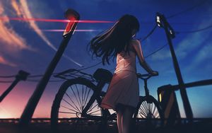 Preview wallpaper girl, bike, twilight, anime, art