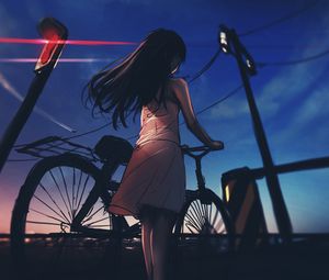 Preview wallpaper girl, bike, twilight, anime, art