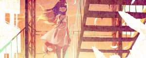 Preview wallpaper girl, birds, stairs, anime