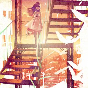 Preview wallpaper girl, birds, stairs, anime