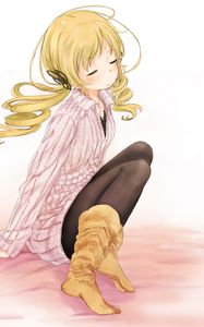 Preview wallpaper girl, blonde, cute, sweater, boots