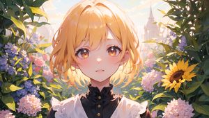 Preview wallpaper girl, blonde, dress, flowers, anime, art