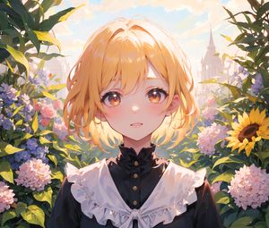 Preview wallpaper girl, blonde, dress, flowers, anime, art