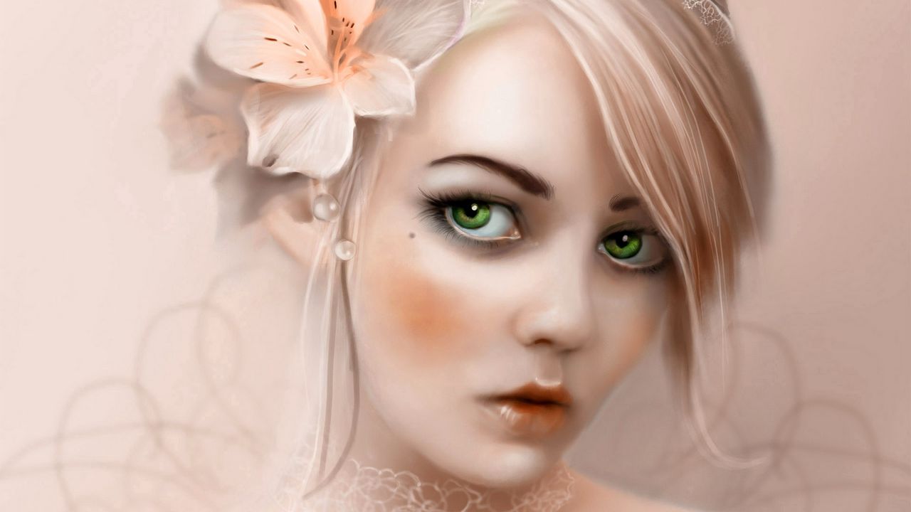 Wallpaper girl, blonde, eyes, flower