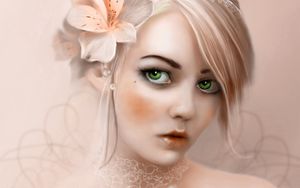 Preview wallpaper girl, blonde, eyes, flower