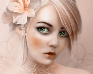 Preview wallpaper girl, blonde, eyes, flower