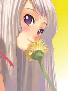 Preview wallpaper girl, blonde, flower, dandelion, close-up