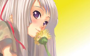 Preview wallpaper girl, blonde, flower, dandelion, close-up