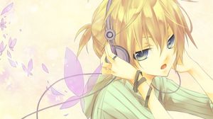 Preview wallpaper girl, blonde, headphones, butterfly, design