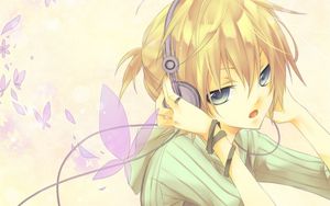 Preview wallpaper girl, blonde, headphones, butterfly, design