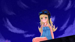 Preview wallpaper girl, blonde, helmet, sadness, night