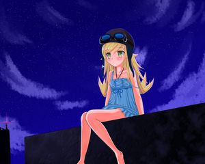 Preview wallpaper girl, blonde, helmet, sadness, night