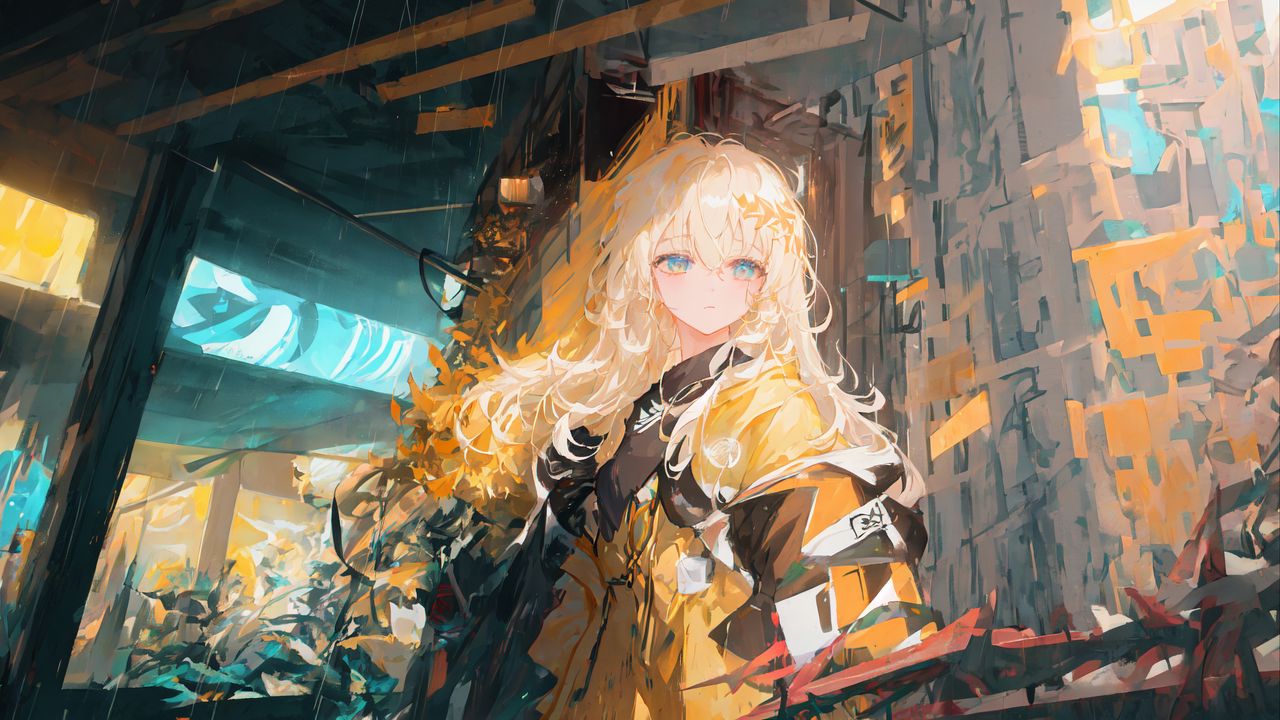 Wallpaper girl, blonde, jacket, anime, art
