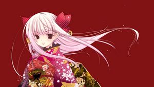 Preview wallpaper girl, blonde, kimono, background, bow, smile