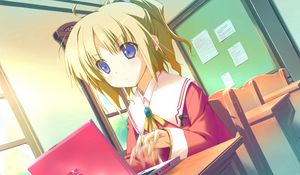 Preview wallpaper girl, blonde, notebook, class, look