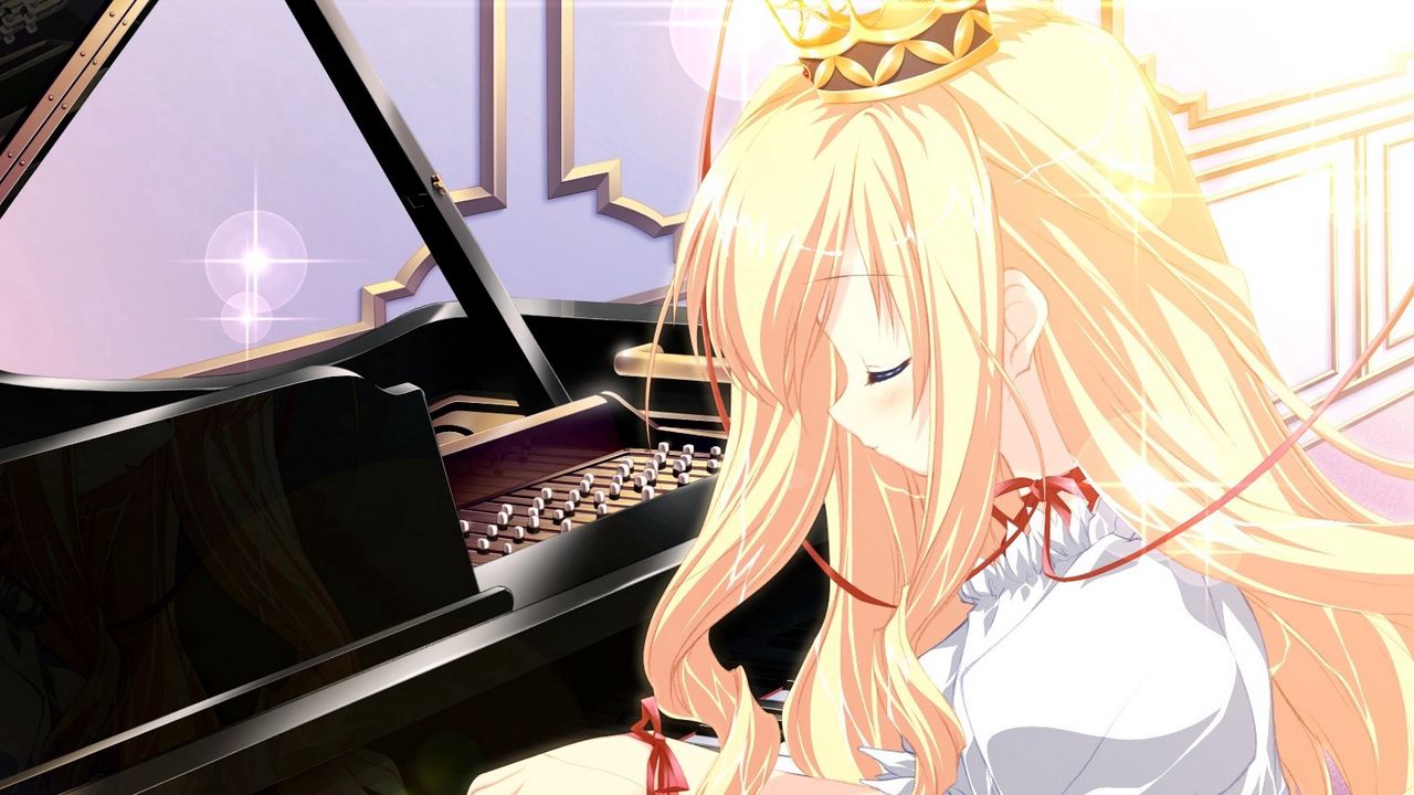 Wallpaper girl, blonde, piano, play, music