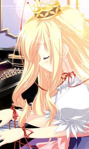 Preview wallpaper girl, blonde, piano, play, music