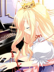 Preview wallpaper girl, blonde, piano, play, music