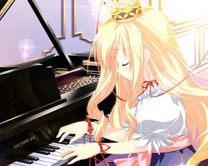 Preview wallpaper girl, blonde, piano, play, music