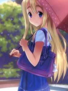 Preview wallpaper girl, blonde, pretty, umbrella, walking