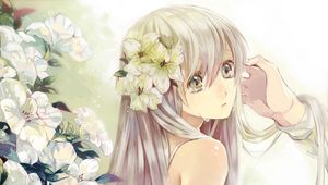 Preview wallpaper girl, blonde, sorrow, tears, flowers, consolation